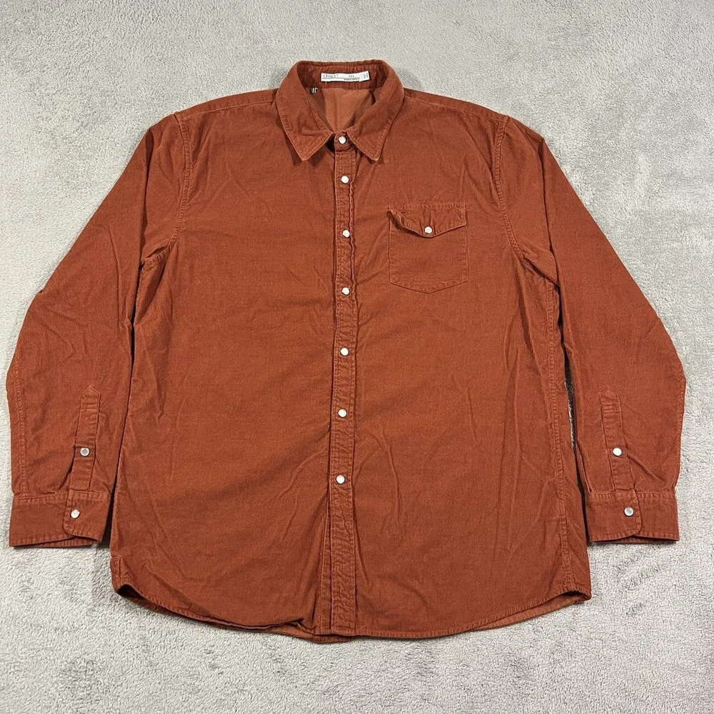 Criquet Corduroy Pearl Snap Shirt Mens 2XL Brown Pocket Golf Western